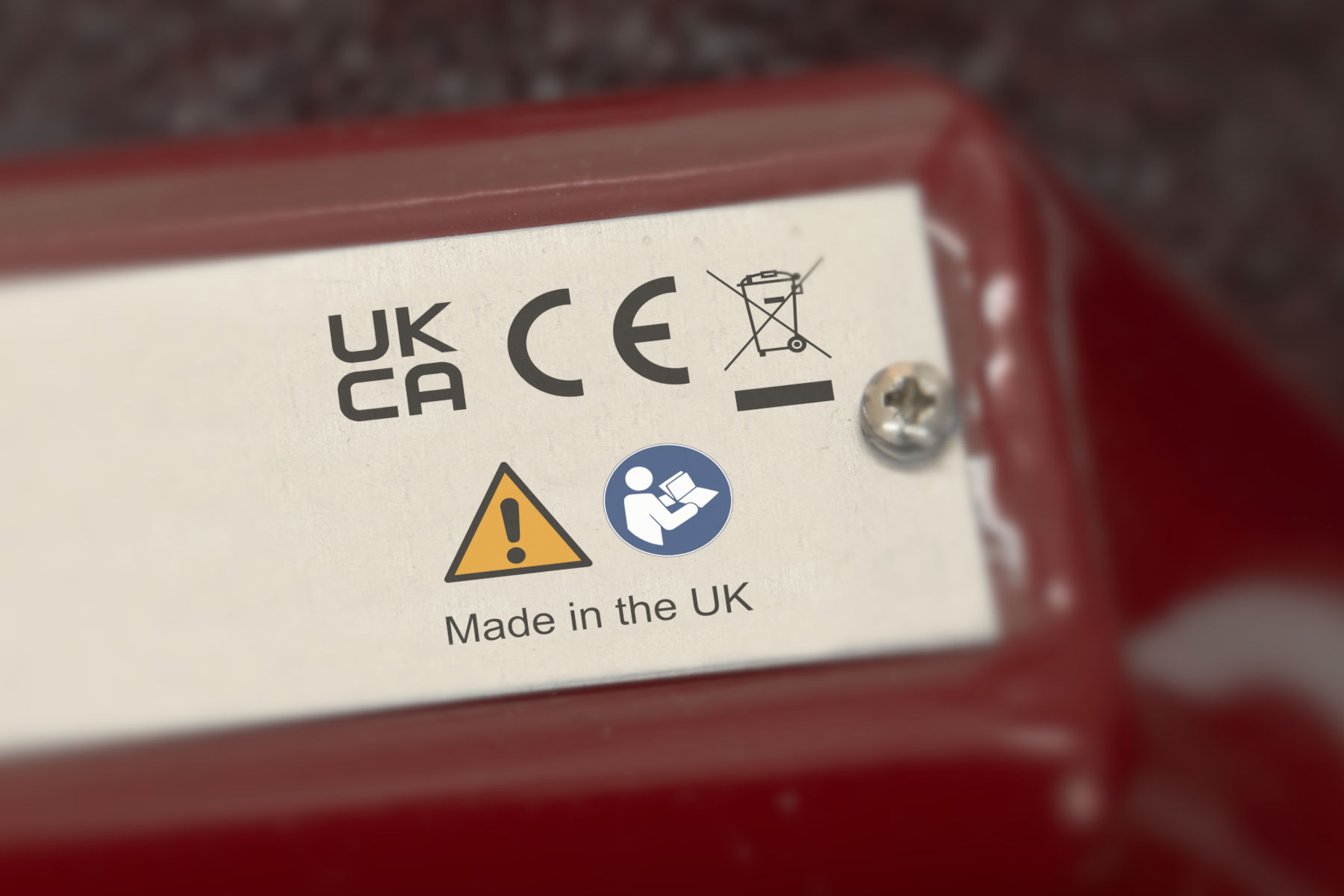 UKCA and CE marking logos on ratings plate attached to electrical equipment