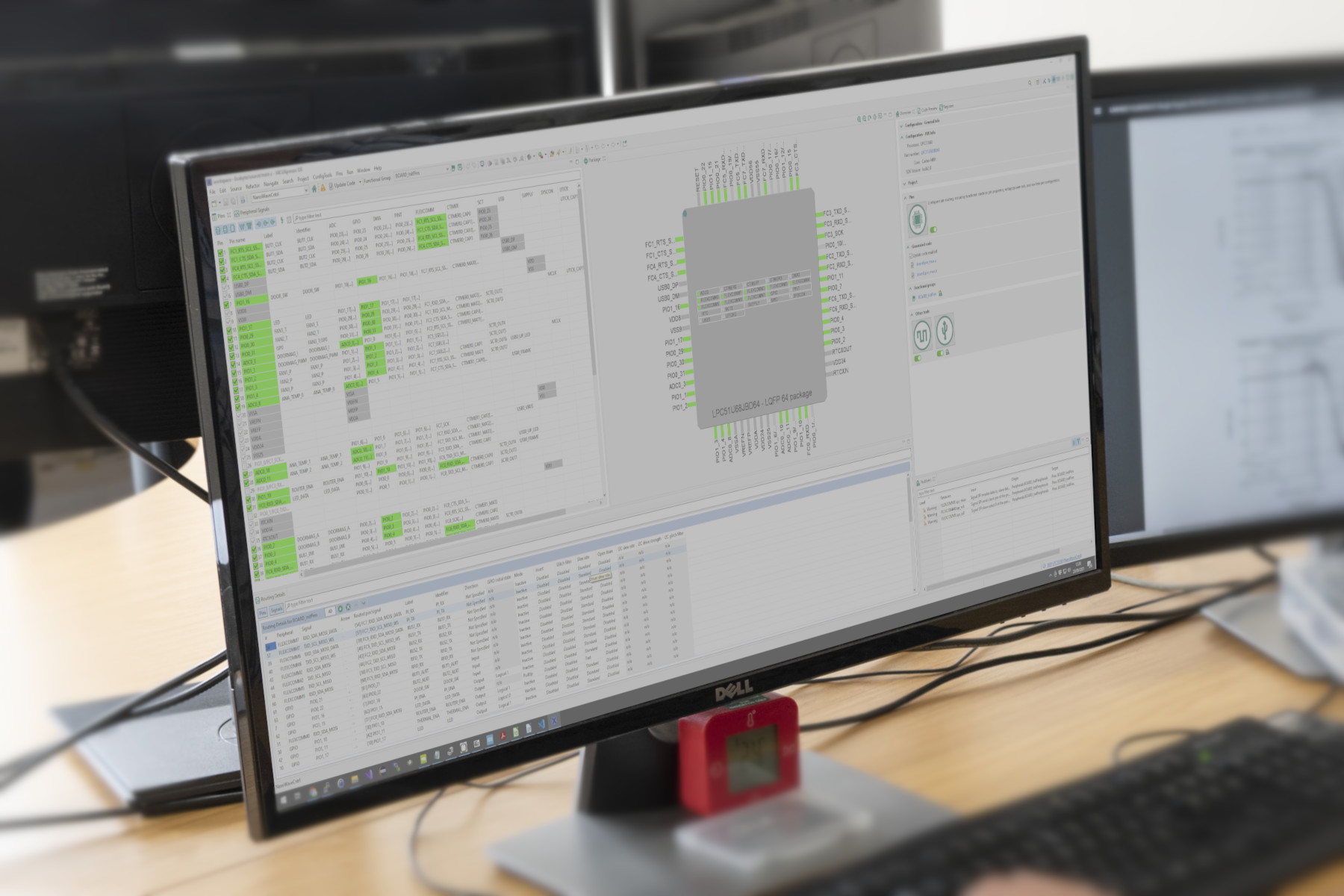 Computer monitor showing embedded software Integrated Development Environment (IDE) tool on screen